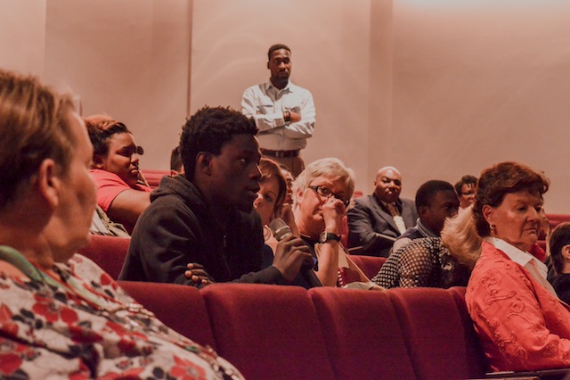 Student Demetrius Diakhate sharing his thoughts on the issue of race during a group discussion. 