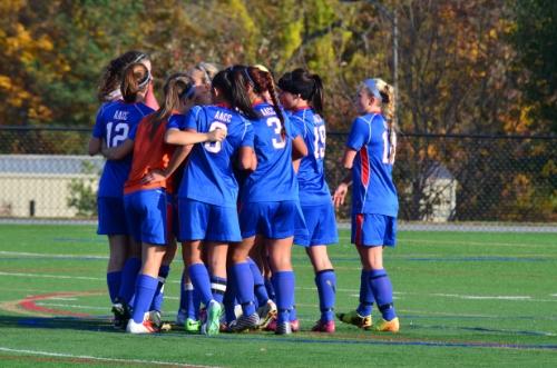 AACCs Womens Soccer team getting pumped.