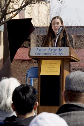 Morgan Talbot performed Gloria Steinem, "Living the Revolution" during one of the first semi-annual Soapbox Sisters events at AACC.