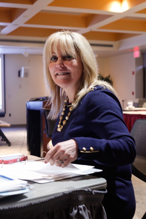 President Dawn Lindsay-prepping before the Board of Trustees Meeting