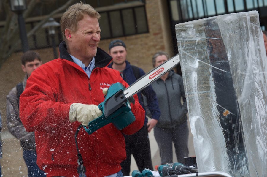 Ice sculptor Bob Roberts carved a sea horse out of a single block of ice. 