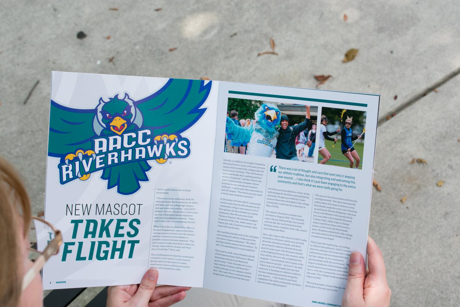 Wingspan features an article about AACC's 2-year-old mascot, Swoop.