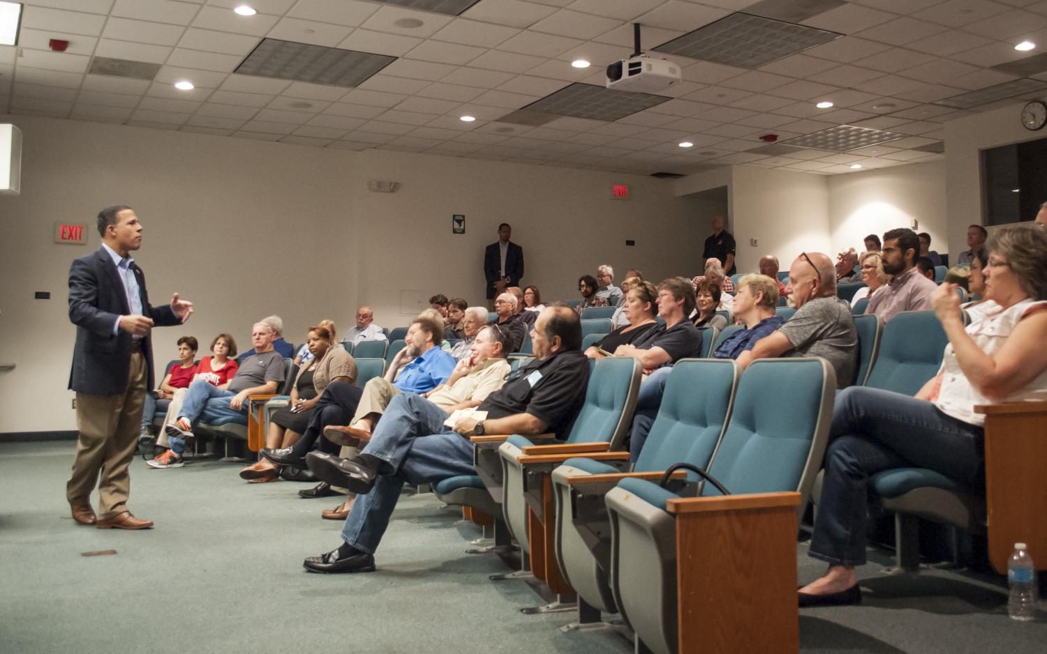 Rep. Anthony Brown (D-Md.) speaks to members of the community at a town hall hosted in AACCs Florestano building Saturday.