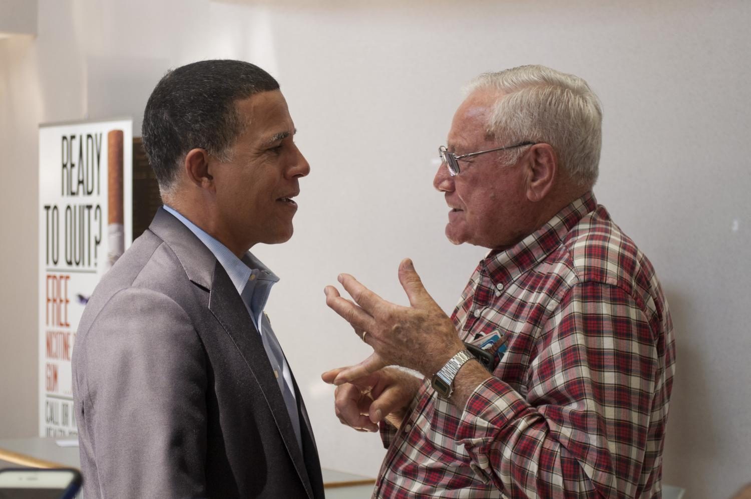 Rep. Anthony Brown (D-Md.) talks to his constituents at a town hall hosted in AACC's Florestano building Saturday.