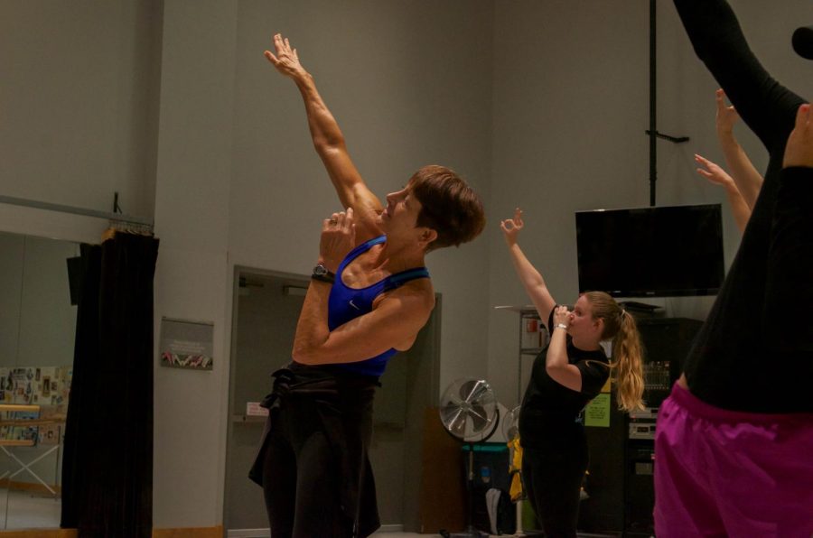 Dance Director Lynda Fitzgerald helps the AACC Dance Company rehearse in preparation for an upcoming show.