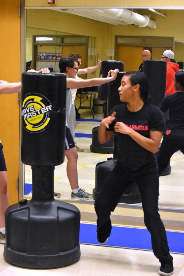 McKenzie Khal, a pre-med major, is taking Cardiovascular Kickboxing, which is one of the 28 courses in the Physical Education Department.