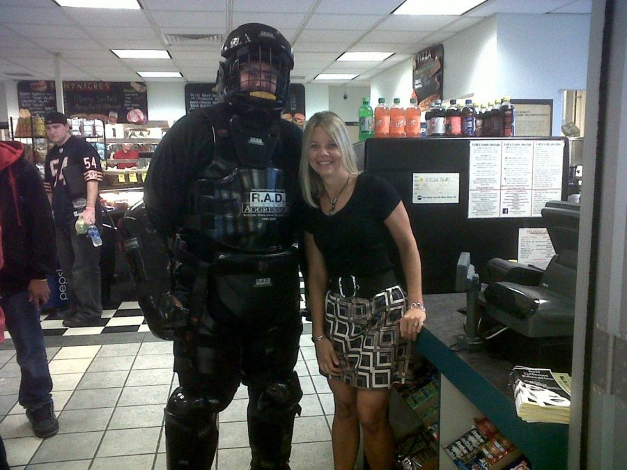 Rape Aggression Defense instructor Officer Duane Gottschalk poses with Melissa Beardmore, AACC’s vice president of learning resources management.
Photo courtesy of Officer Kerpelman