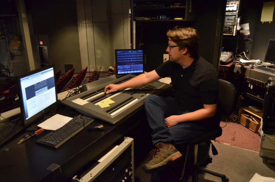 Theater professor Sean Urbantke shows off some of the electronics he uses in the production of shows.
Photo by Brandon Hamilton