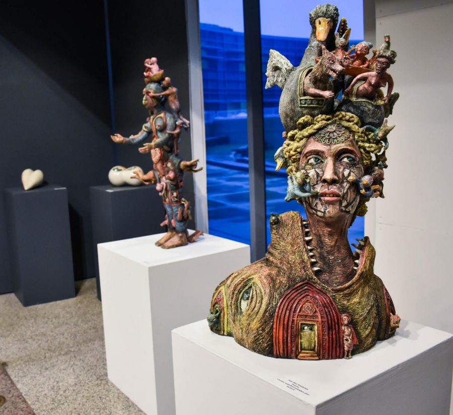 The Crowns traveling exhibit includes ceramic works celebrating and exploring motherhood. Pictured here is “Protector” by Janis Mars Wunderlich.
Photo by Daniel Salomon
