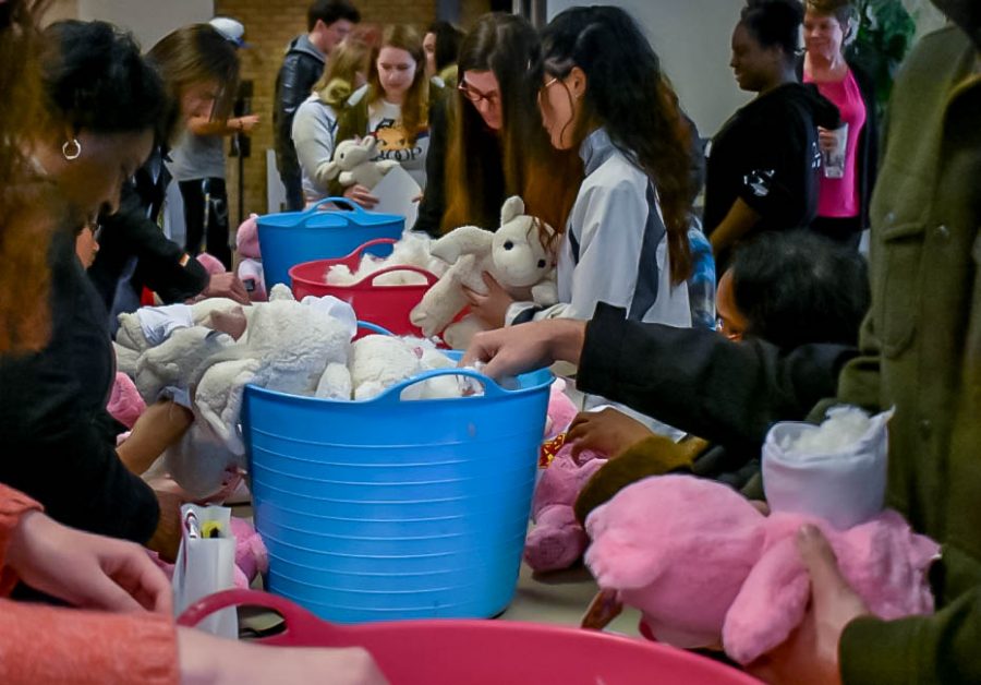 The Campus Activities Board hosts Stuff-a-bear, letting students stuff their own bears for Valentine's Day.
Photo by Mary Kane