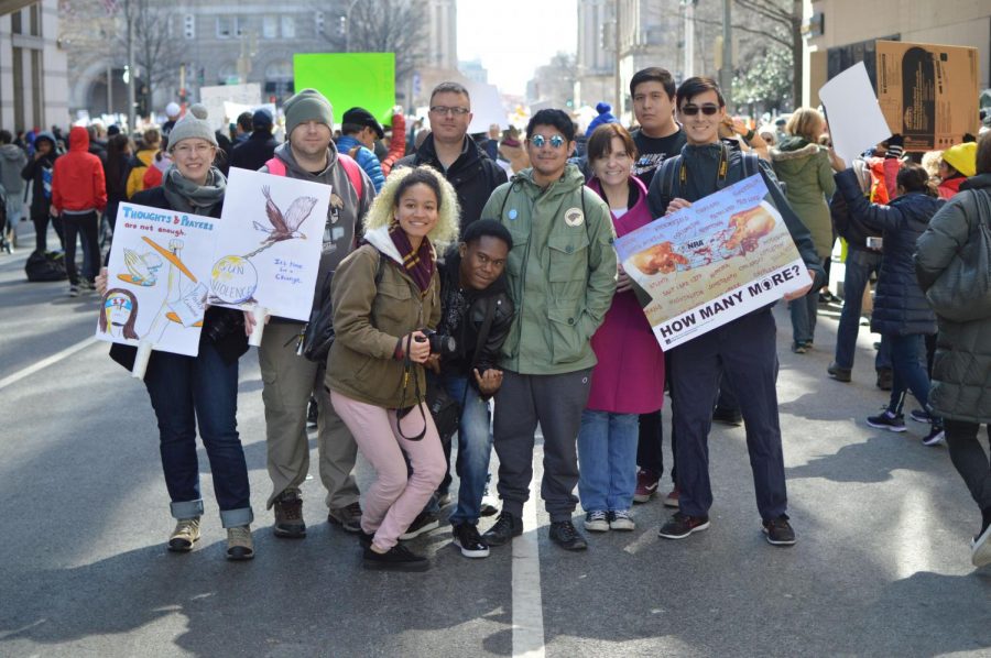 AACC students Roxanne Ready, Raquel Hamner, Sanyee Barjagar, Daniel Salomon, Fernando Aguilera and Scout Bender join other marchers in D.C.