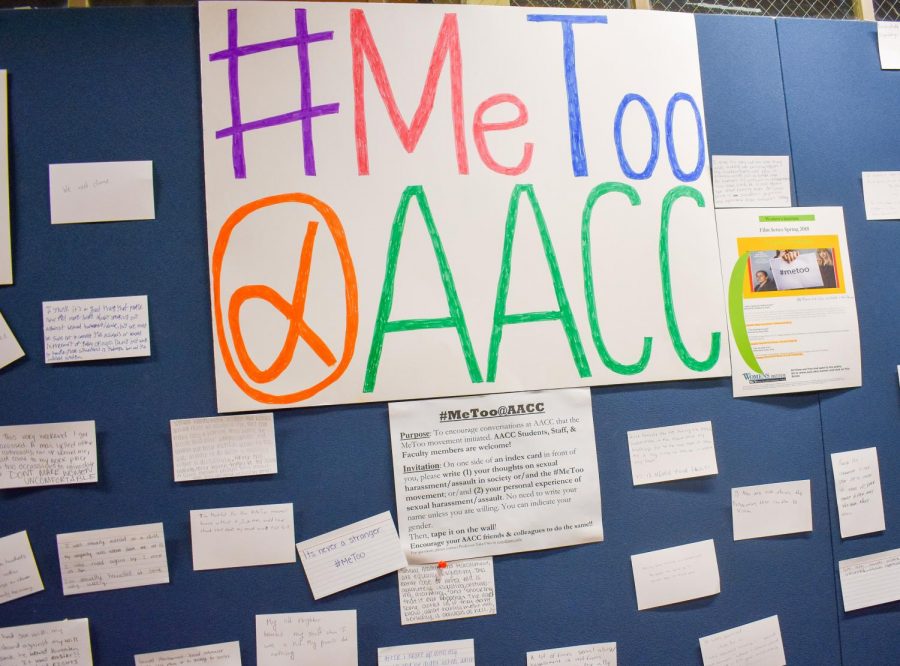 A wall in the Humanities building shows students’ responses to the #MeToo movement, a national conversation about sexual harassment.