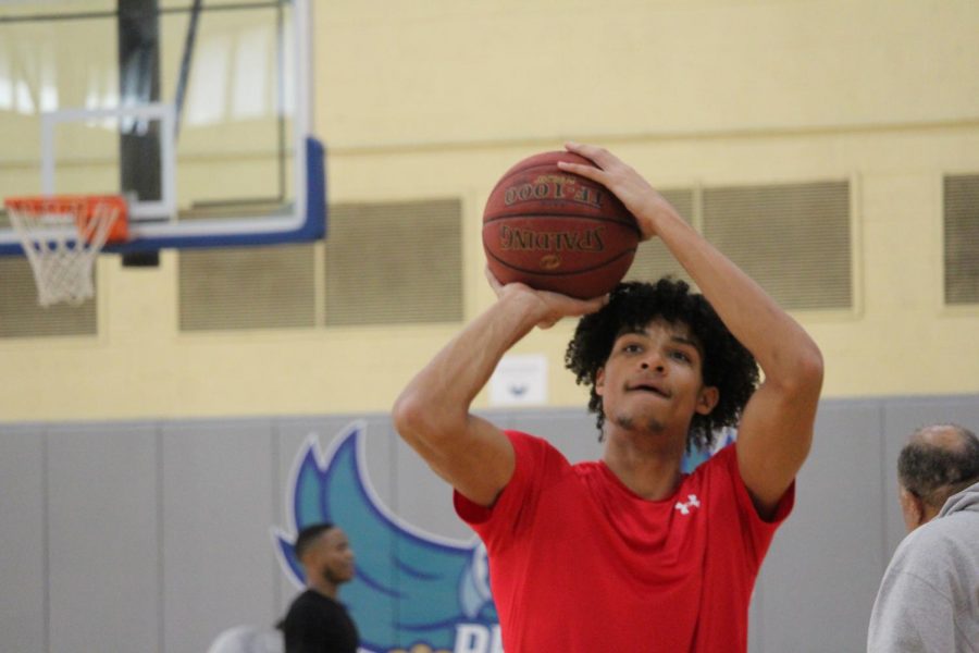 Deondre McNeill, one of AACC’s Men’s Basketball captains, shoots during a pre-season scrimmage.