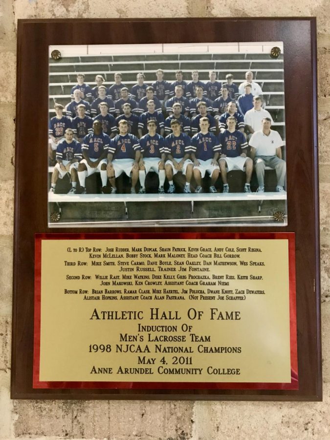 The team plaque hangs  in the AACC Hall of Fame in the gym.