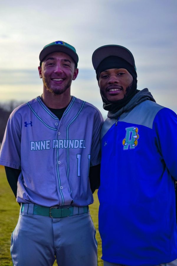 Blake Rebstock (left), a second-year criminal justice student, and Darius Brook, a first-year business student, are captains of AACC Baseball.