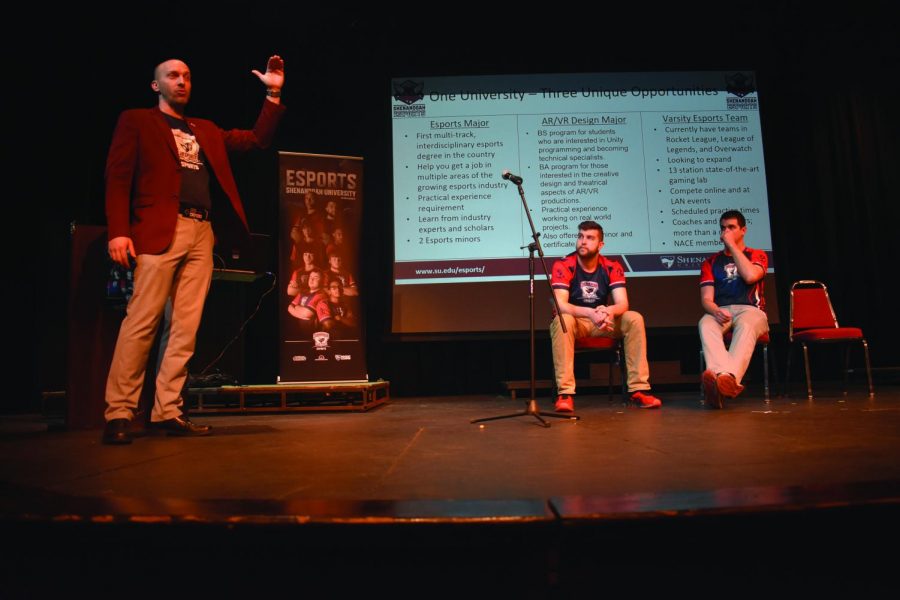 Speakers from Shenandoah University’s eSports team advise students on how to get a job in gaming.