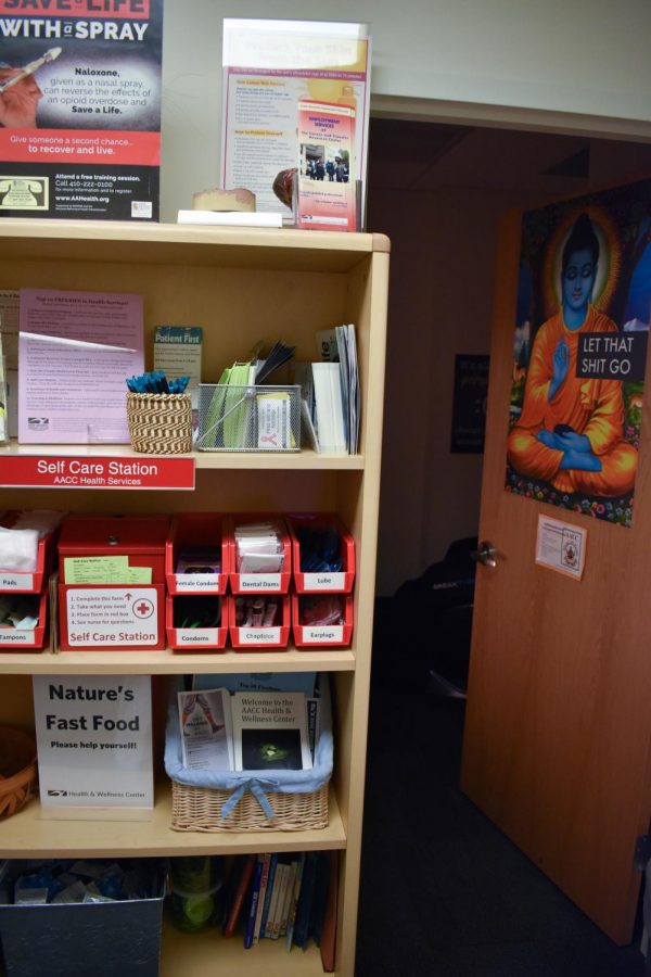 The Self-Care Station in the Health & Wellness Center offers free condoms, tampons, cough drops and more.