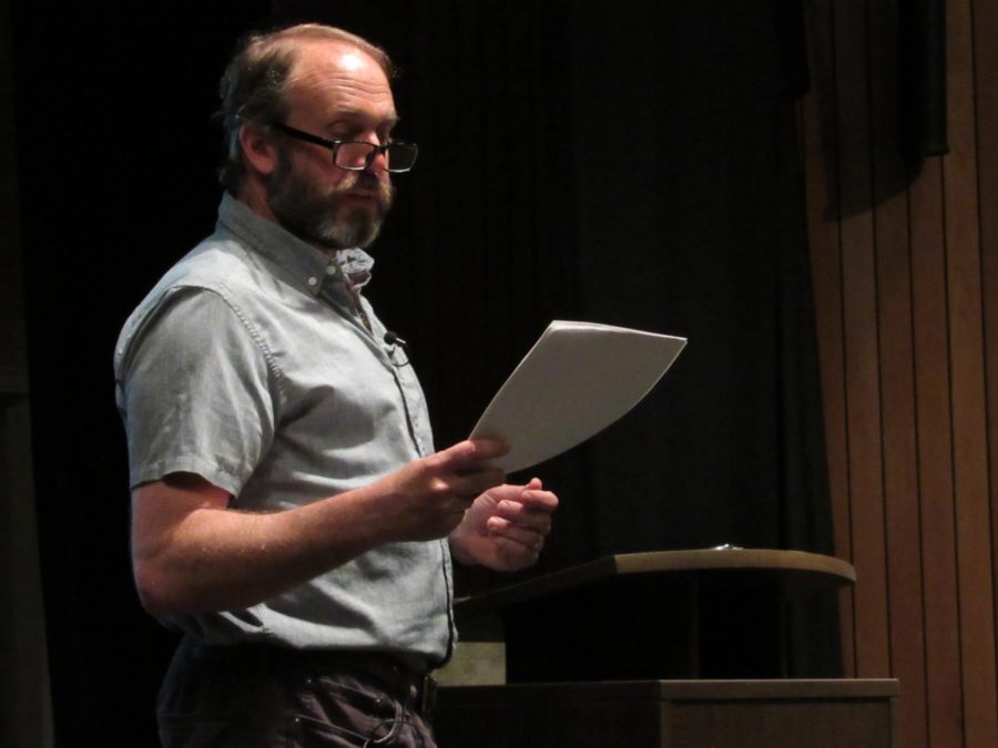 Dr. Rick Van Noy, an environmental author, urged students at yesterdays writers reading series event to take action on climate change. 