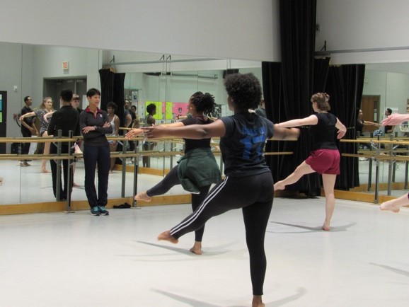 Dance professor Lynda Fitzgerald prepares students for spring performances. 