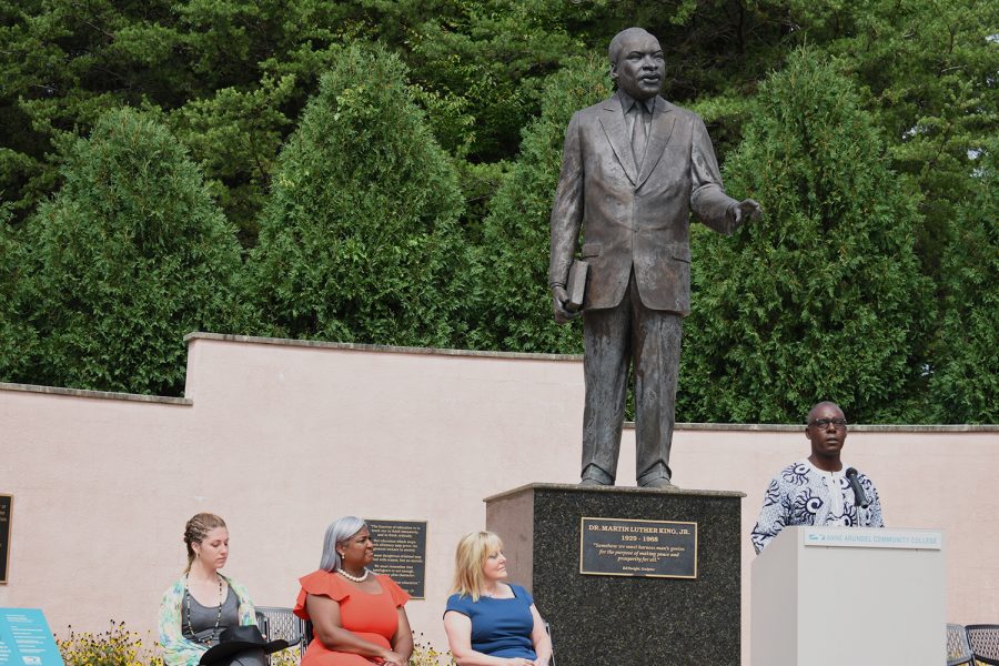 Designer Kathryn Ellerbrock (left), Chief Diversity Officer Dr. Deidre Dennie, President Dawn Lindsay, and City of Annapolis Public Engagement/Community Relations Director William Rowel were among the speakers and attendees at the rededication of the MLK memorial.