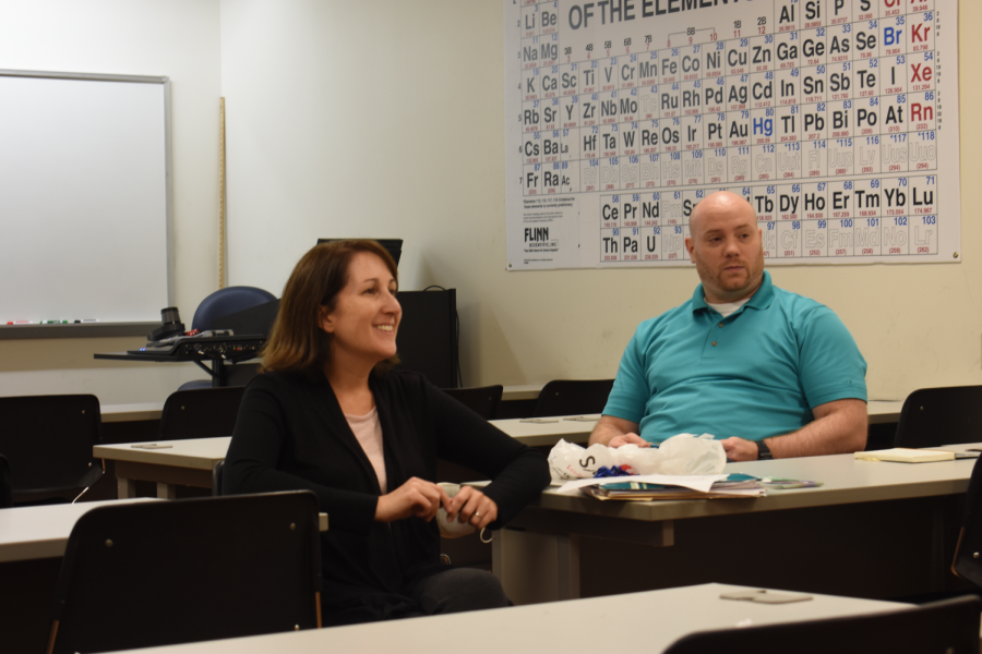 Dr. Julie Grignon (left) and Dr. Jarred Jenkins hosted the Psychology Club's Recruitment Gathering on Tuesday.