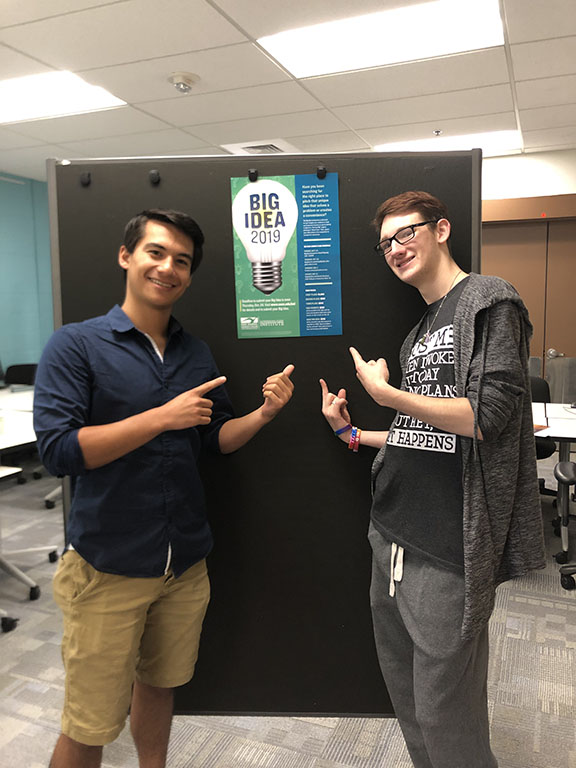 E-Club Vice President Daniel Levy (left) and third-year marketing and advertising student Noah Davis gear up for ESI's Big Idea competition.