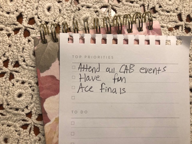 A to-do list, encouraging students to attend events at AACC.