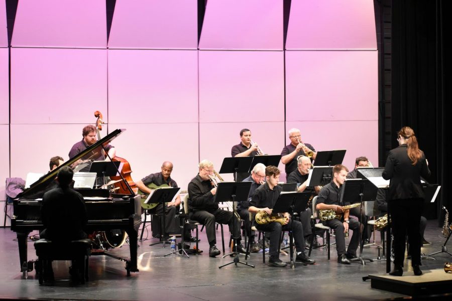 Professor Mercedes Beckman conducting for the AACC Jazz Ensemble.