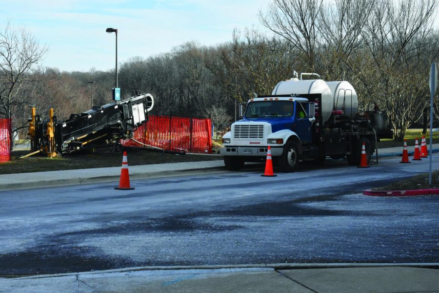 Trucks sits in front of construction on AACC Arnold campus.