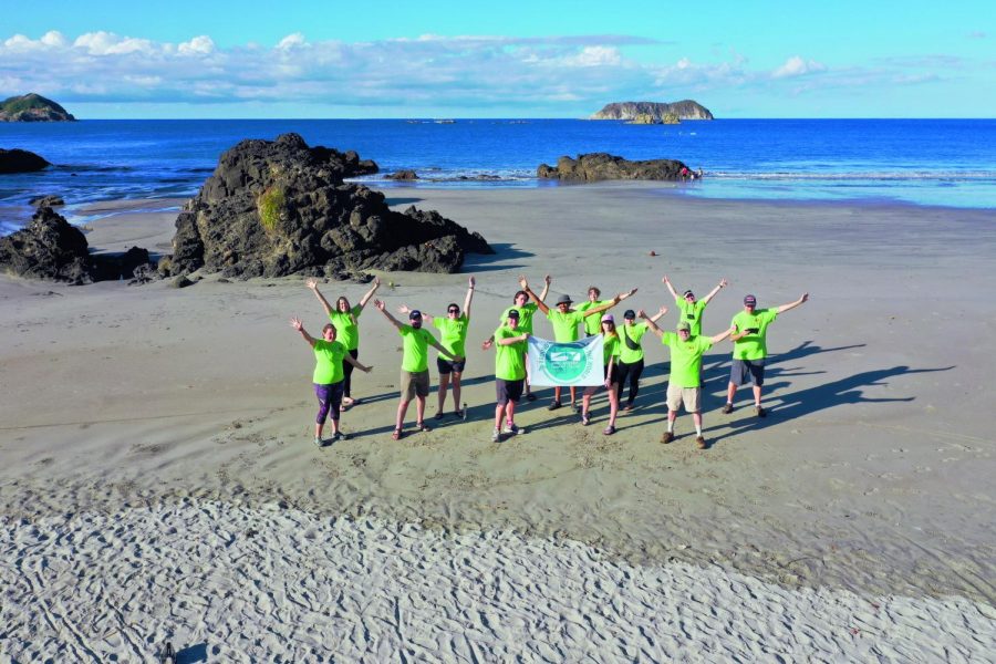 Dr. Benjamin Weibell’s Fundamentals of Ecology Travel Study class celebrates on the beach in Costa Rica.