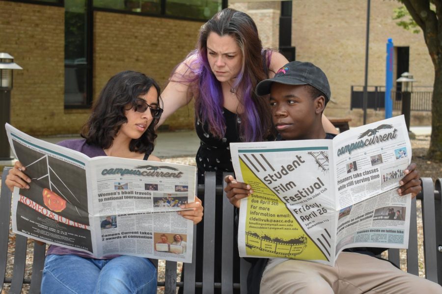 AACC's new strategic plan addresses the achievement gap among minority students.
Shown left to right: former Campus Current editors Amber Nathan, Christina Browning and Christian Richey.