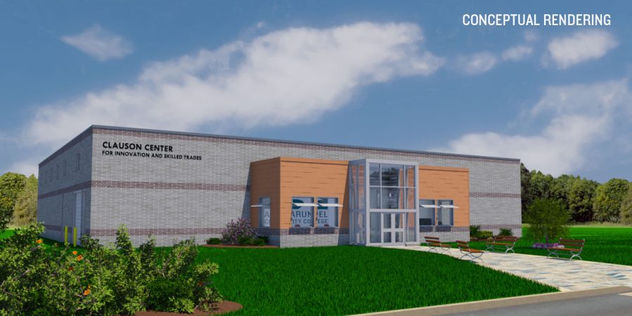 The Clauson Center for Innovation and Skilled Trades will open in January. Shown, an artist's rendering of the finished building, which is still under construction