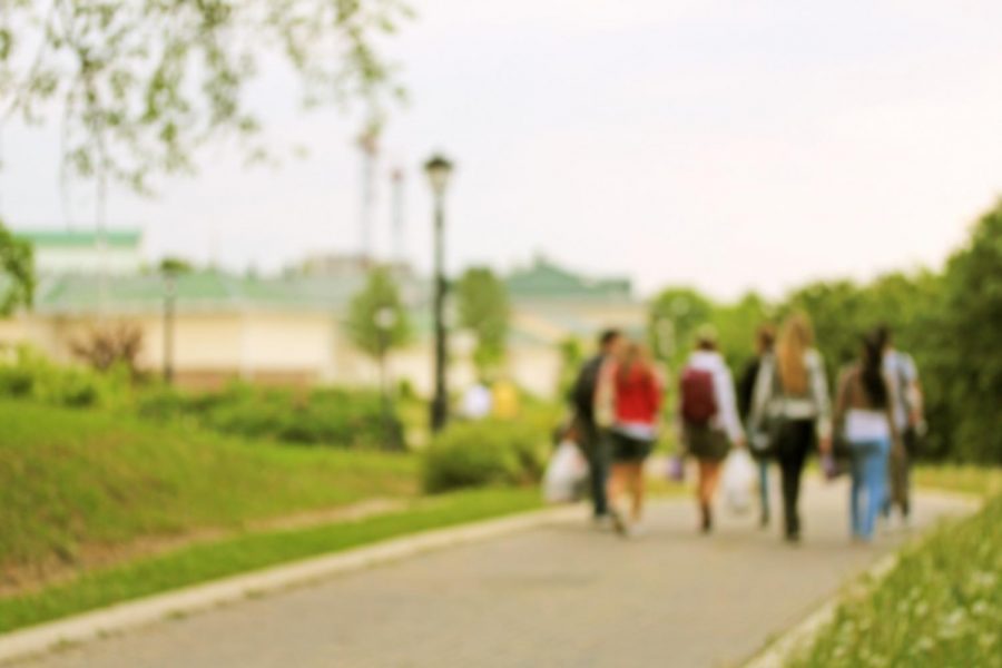 students walking away