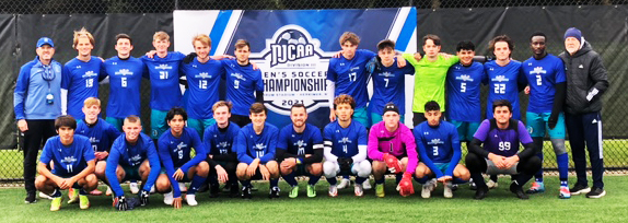 Zane Saab, in dark purple, front right, earns a spot on NJCAA's Division III Second-Team All-American. Saab is a goalie for the Riverhawks' men's soccer team.