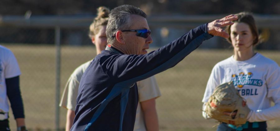 Softball coach Guy Kingensmith says its challenging playing games with a roster of just 10 women.