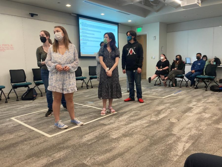 Students participated in a panel about discrimination on Tuesday. Shown left to right are Grace Bourne, Sydney Klabnik, Amber Bartlett and Sebastian Cordero-Toledo.