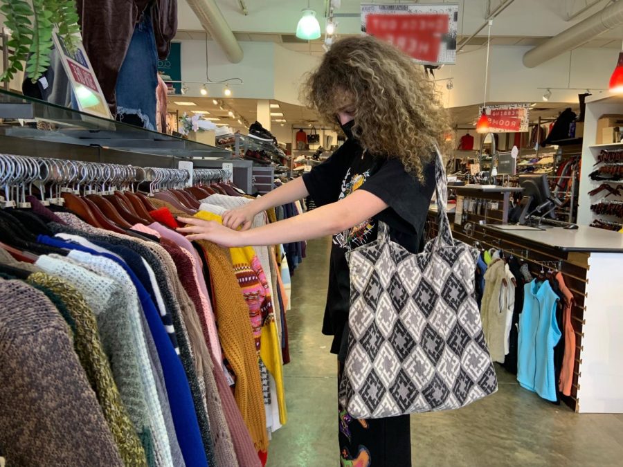 Campus Current reporter Ava Moore, a communications student, says she buys
most of her clothes in thrift stores like Uptown Cheapskate in Annapolis, shown.