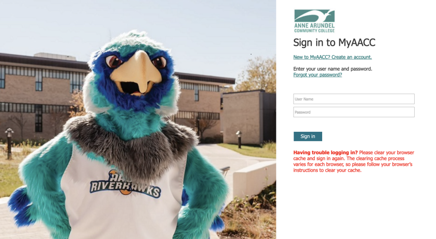 AACC changed the photo on the sign-in portal screen to a shot of the colleges
mascot so the page does not look like the one hackers used for a scam email. 