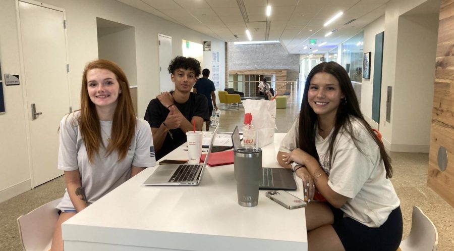 First-year students at a table