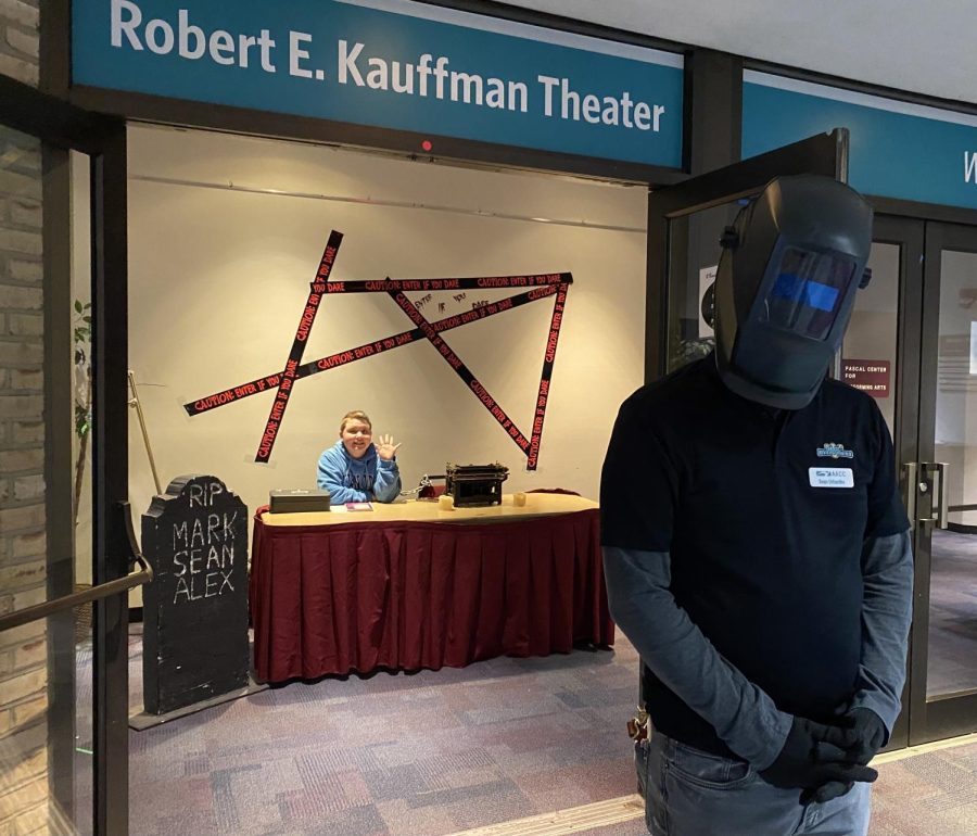 Assistant professor of theater and adviser for the Moonlight Troupers Sean Urbantke wears a costume during the Haunted Theatre event.