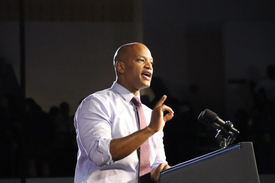 Governor-elect Wes Moore speaks at a podium.