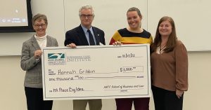 First-year entrepreneurship student Hannah Gribbin claims first prize for her business idea at the 13th annual Big Idea competition. 