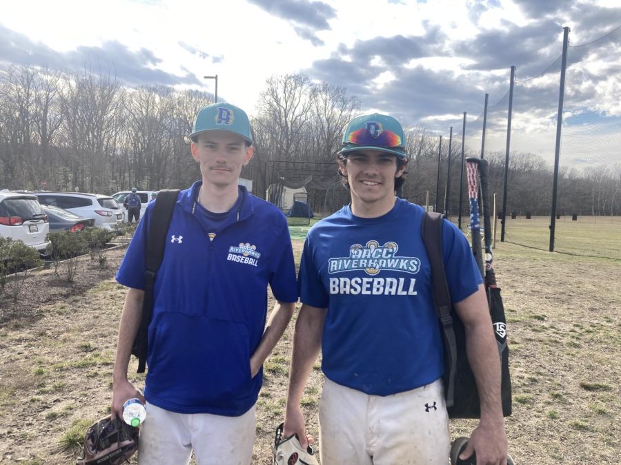 Often+baseball+teammates+grow+close+together.+The+Riverhawks+baseball+team+carries+two+sets+of+brothers.+They+all+said+they+practice+with+each+other+outside+of+AACC.+Shown%2C+left%2C+pitcher+Jackson+Burchick+and+left+fielder+Will+Burchick.+