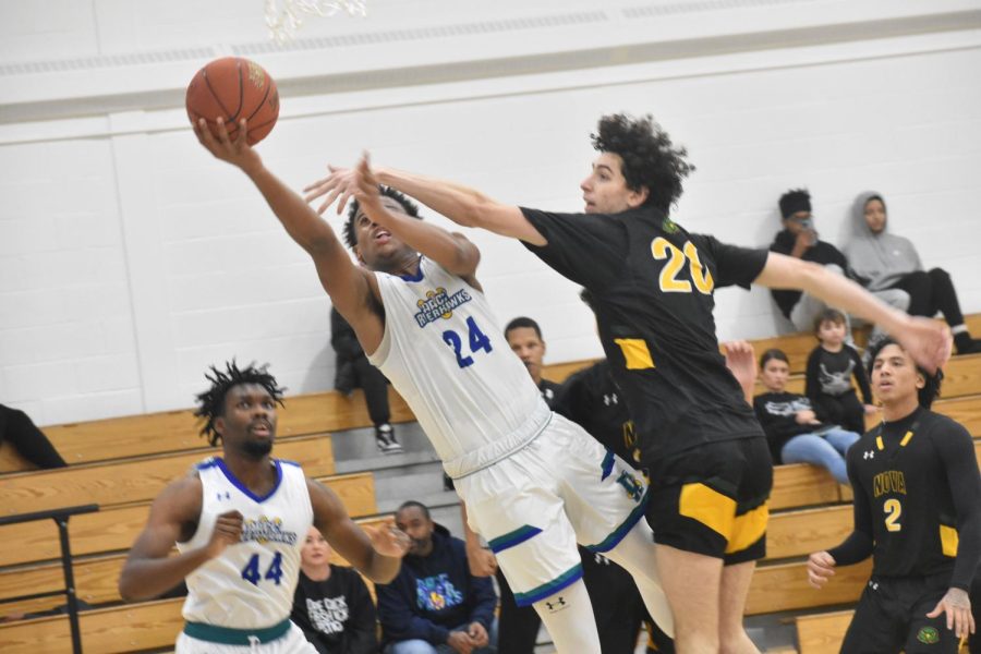 The Riverhawks will play a rematch playoff game against the Prince George Community College Owls on Saturday at 5 p.m. The game will be played at Westmoreland County Community College in Pennsylvania. Shown, left, forward Malik Carroll and shooting guard Jeremiah Scoob Stroman.