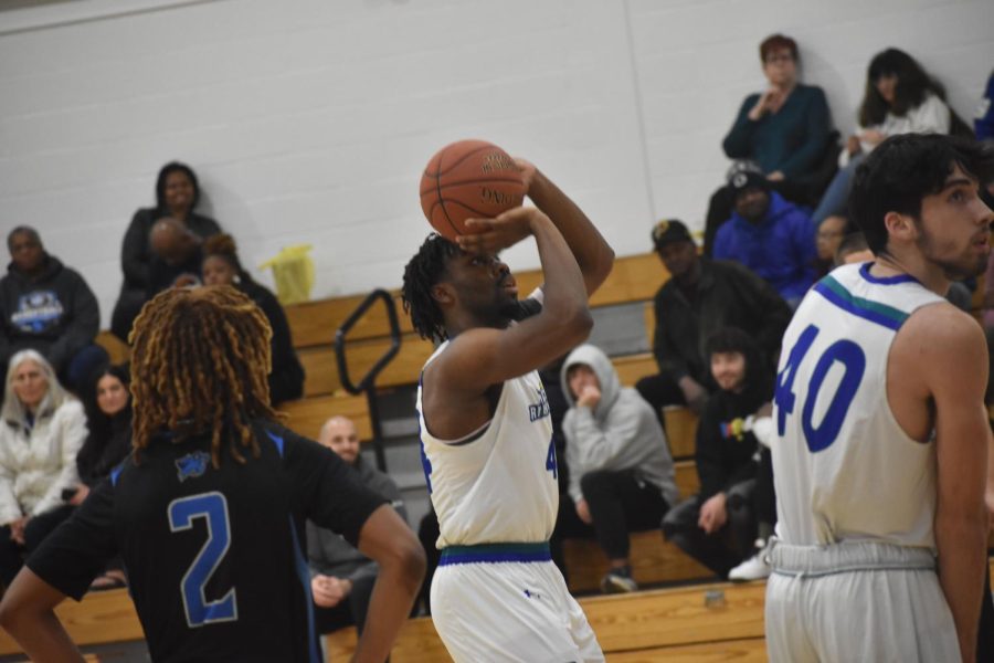 The Riverhawks finished the regular season at 4-25. They lost to the to the Prince George Community College Owls on Feb. 25 in the first round of the National Junior College Athletic Association Region 20 playoffs. Shown, forward, Malik Carroll.