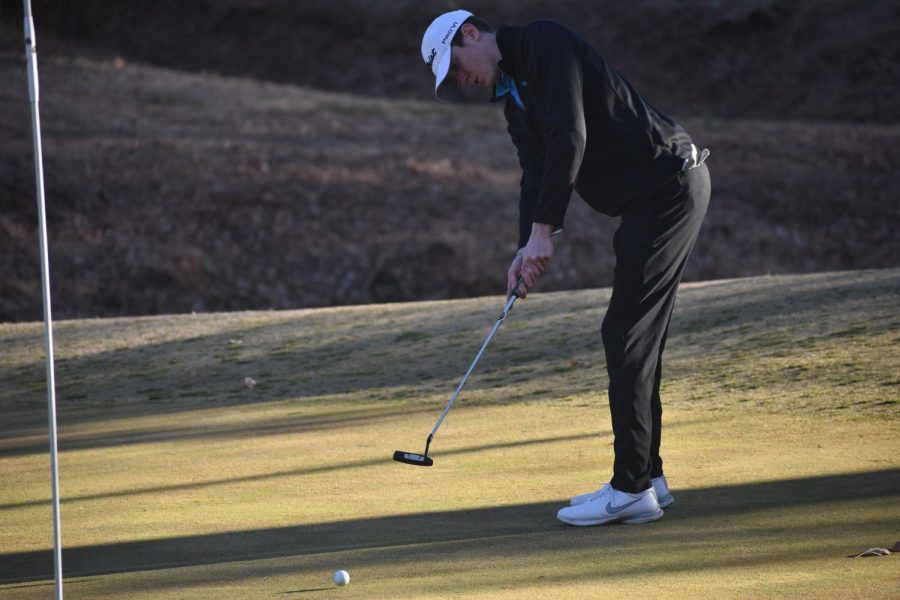 The Riverhawks golf team will play up to seven tournaments this season. Shown, second-year business student Connor Hackett. 