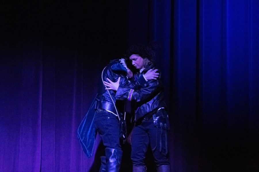 Theatre AACC put on Rosencrantz and Guildenstern are Dead this weekend. Shown, AACC alumnus Eliza Geib as Rosencrantz and theater student Cameron Walker as Guildenstern.