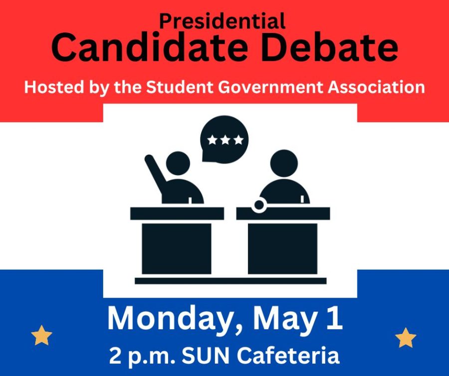 Two candidates for SGA president will face off in a live debate on Monday. 