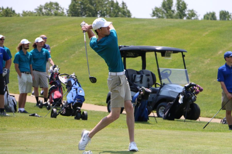 The Riverhawks golf team finishes second place in the National Junior College Athletic Association Region 20 Division III championship tournament. Shown, second-year business student Connor Hackett.