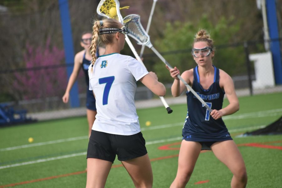 The Riverhawks will play the Harford Fighting Owls on Thursday in the National Junior College Athletic Association Mid-Atlantic district playoffs for the seventh time in the last 10 years. the Riverhawks are 4-3 against the Fighting Owls since 2013. Shown, No. 7, midfielder, Julia Sokolowski.